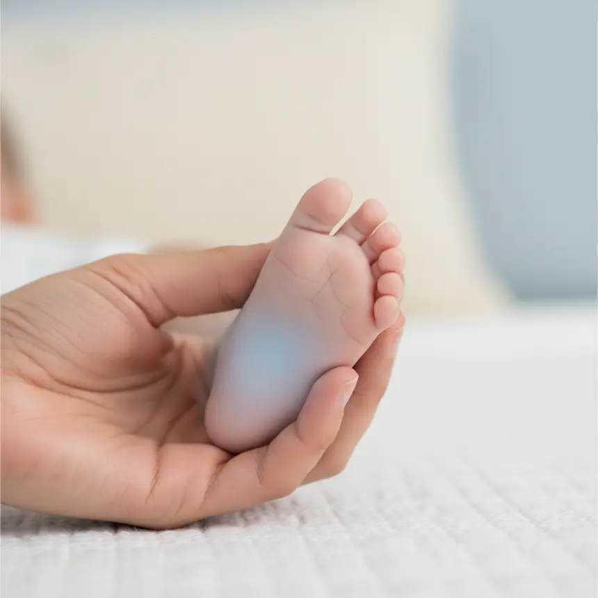 Checking baby's foot temperature