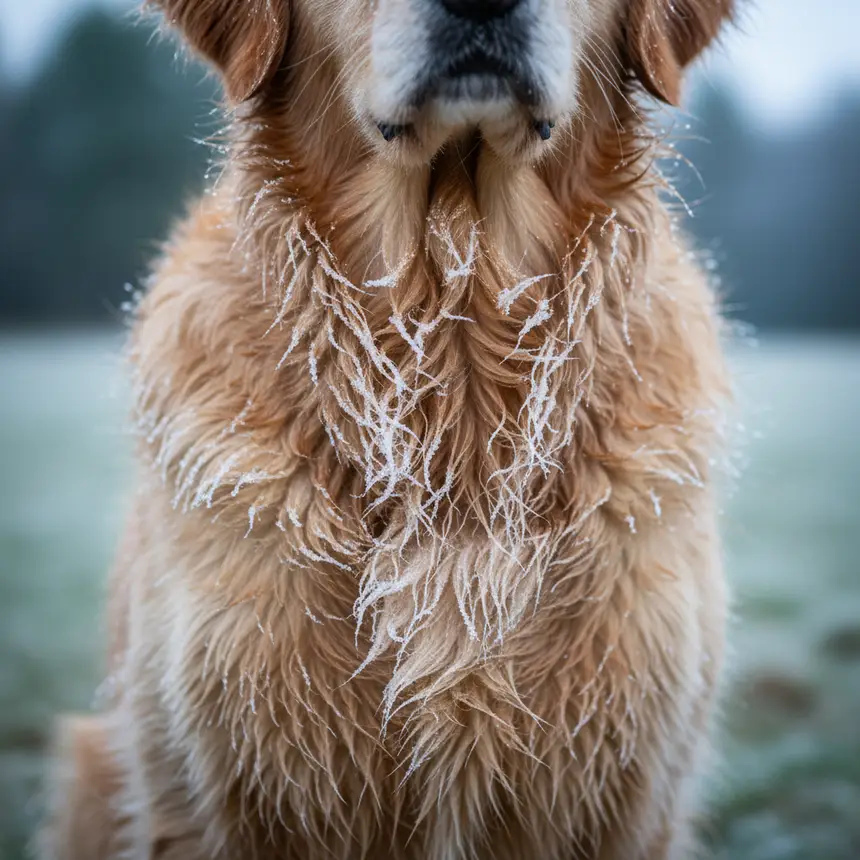 Wet dog fur, exposed to cold weather