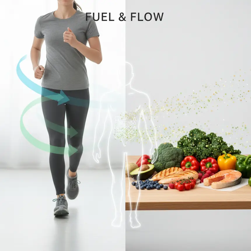Diverse healthy lifestyle elements: exercising and healthy eating