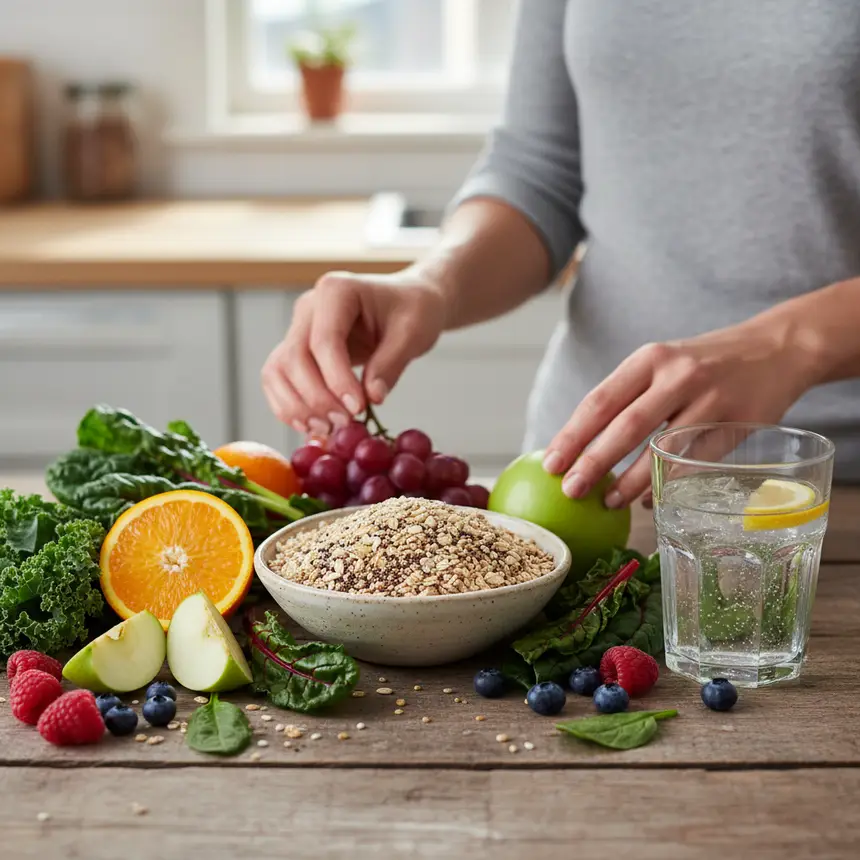 High-fiber diet, hydration