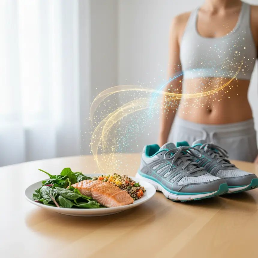 Healthy food, walking shoes, and nutrient flow for sleep