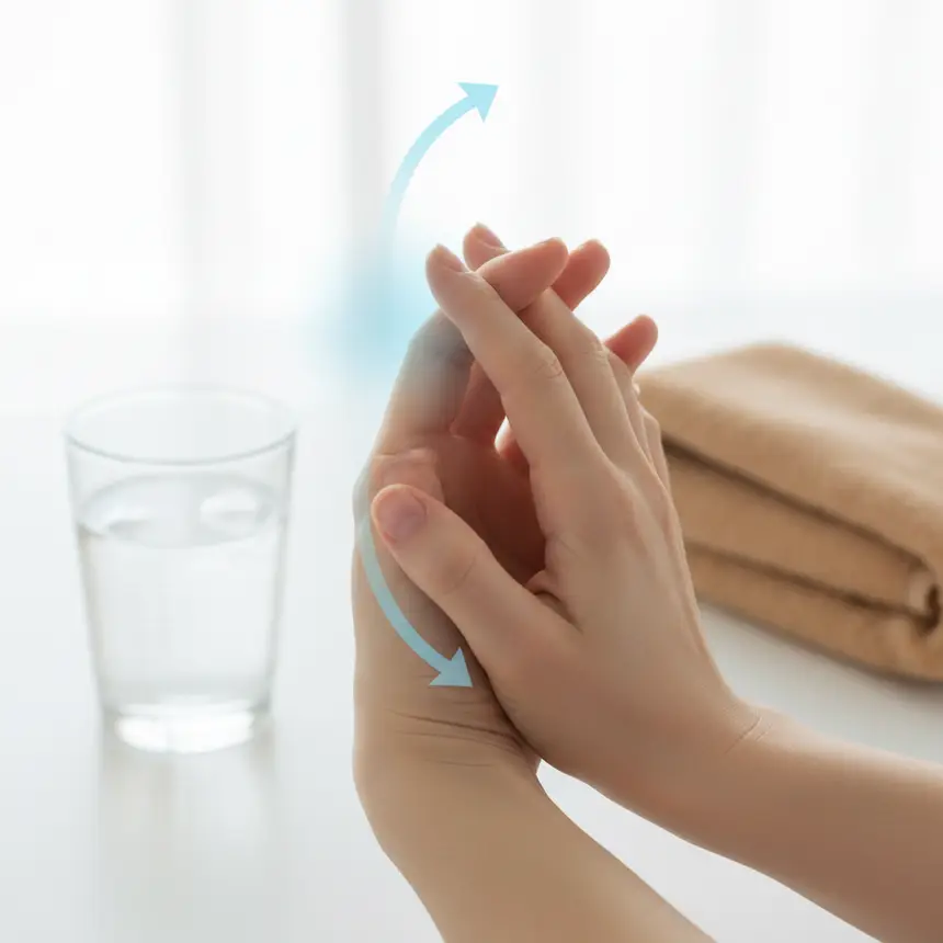 Finger stretching, joint care, warm compress