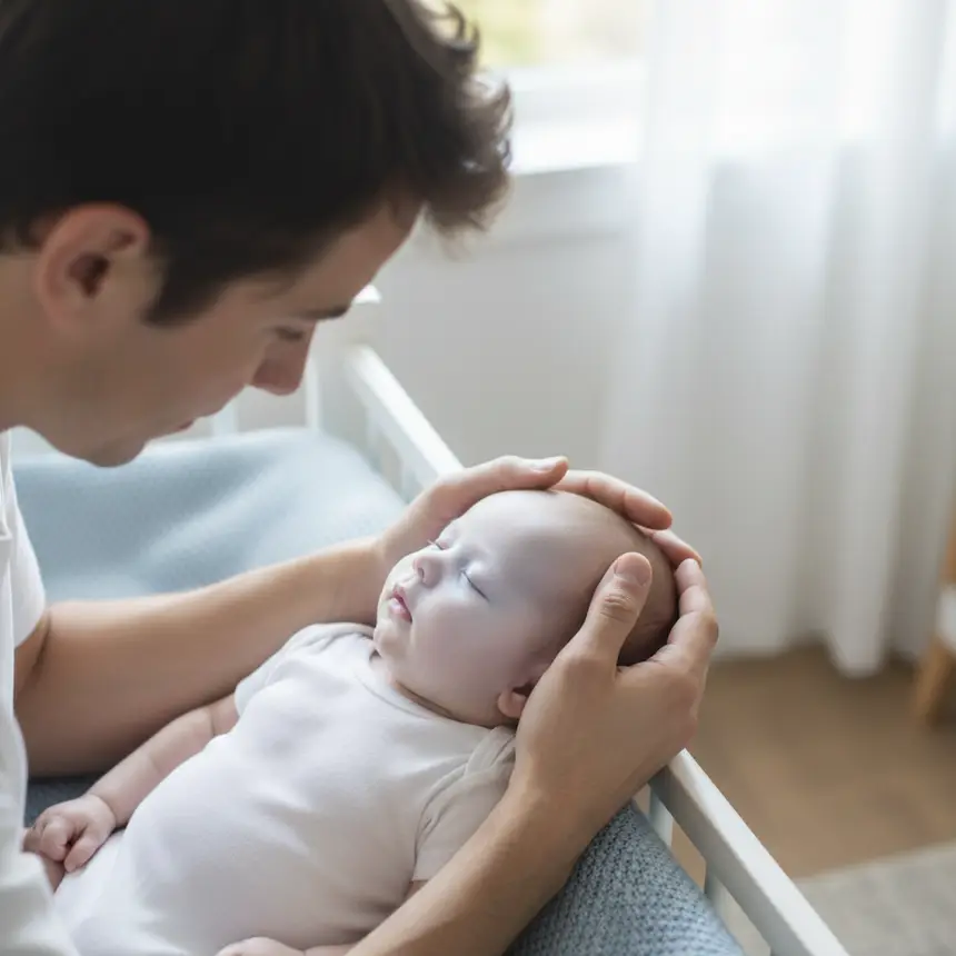 Baby health observation, infant temperature check, parental attentiveness